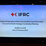 The image shows a slide titled International federation of Red Cross and Red Crescent Societies Annual Asia Pacific Strategic Coordination Meeting, Located at Do@M, Level M. The duration is from 19 to 21 February 2024